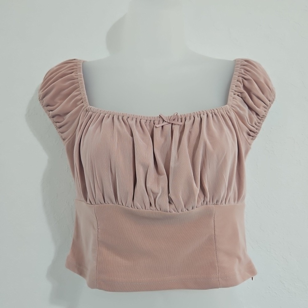 Blue Blush Pink Crop Top Y2K Shirt Size Med Barbie Coquette Milkmaid Micro Mesh